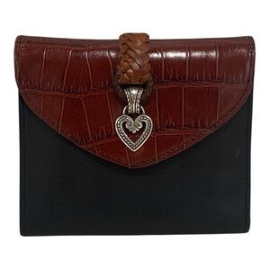 Brighton Pansy Black & Brown Croc Embossed  Heart Wallet - Like New